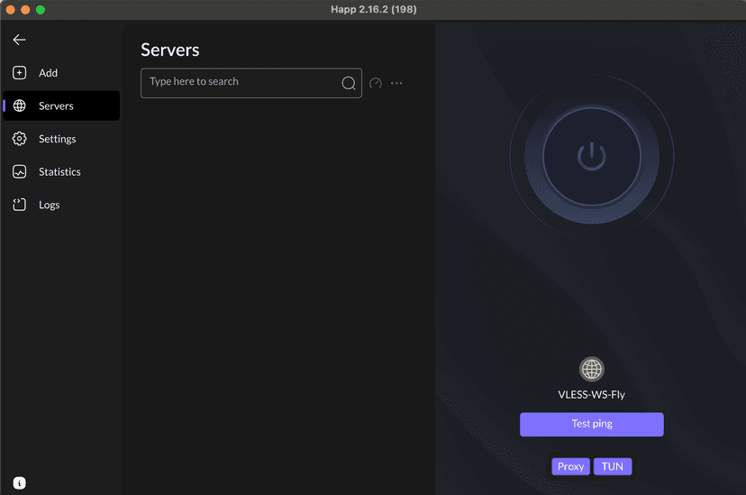 Кнопка добавления профиля в HApp Proxy на macOS